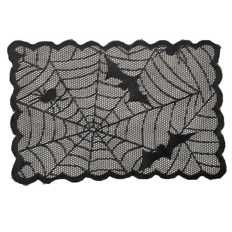 Toalla de mesa de Halloween telaraña toalla de chimenea de encaje telaraña bat tabla bandera de pantalla de lámpara de decoración de Halloween