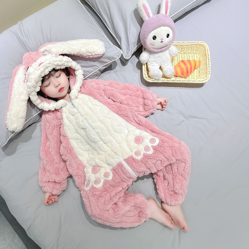 어린이 슬리핑 백 가을과 겨울  의 플란넬 파자마 걸스 기모 두꺼운 산호 양털 어린이 킥 방지 슬리퍼