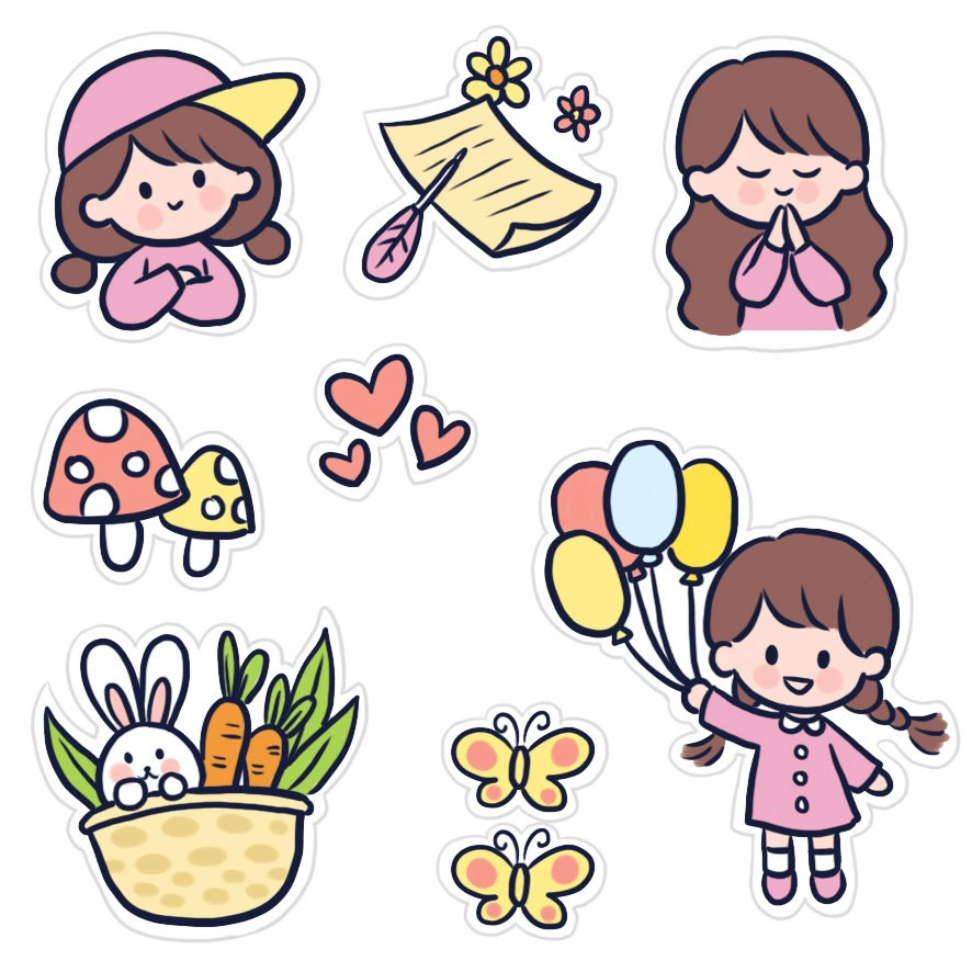 Cartoon sticker, laptop, book, DIY, for students