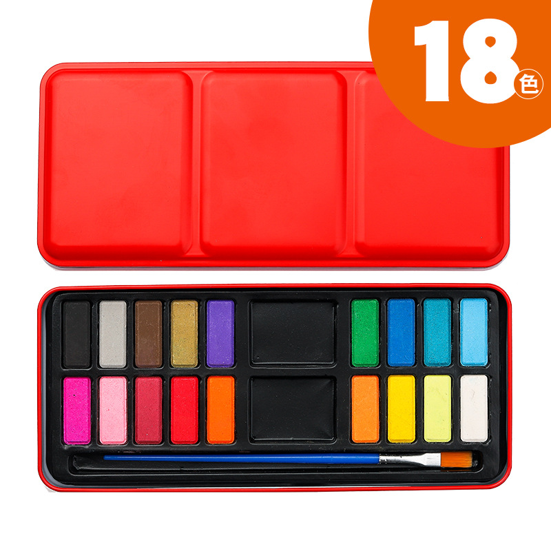 Pintura de acuarela sólida portátil traje caja de hierro suministros de arte pintado a mano pintura infantil pigmento en polvo transfronterizo