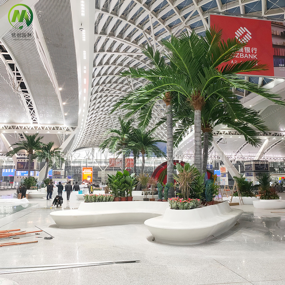 Palmera artificial de fibra de vidrio de alta gama para paisajismo de playa, árbol de coco artificial, árbol de coco falso