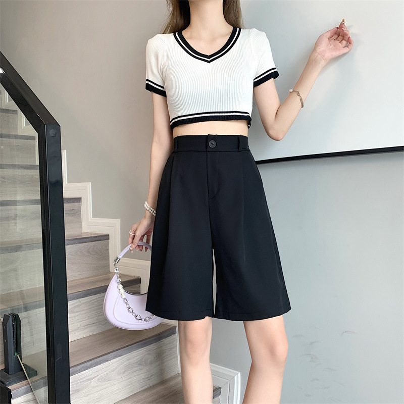 Suit Five Medium Pants 2022 New Loose plus size Spring and Autumn Outer Wear Straight Tube Wide Leg Hong Kong Style Casual Summer Shorts for Women
