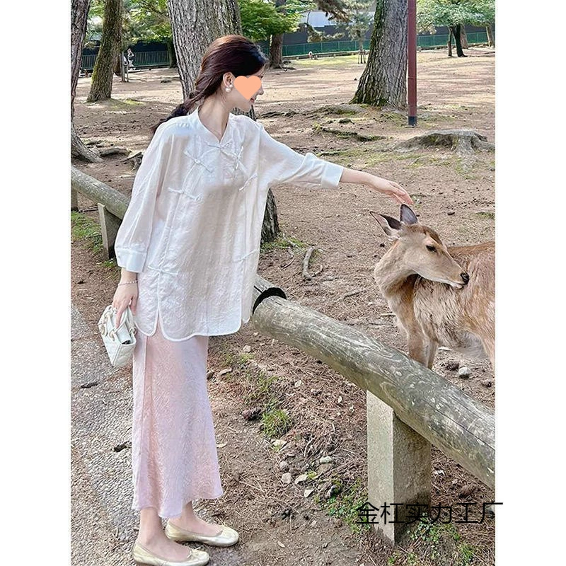 Новый легкий женский костюм в китайском стиле в национальном стиле, летняя юбка в корейском стиле, крутая одежда, платье-дзен-чонсам, комплект из двух предметов