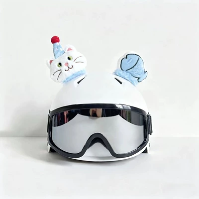 Cute sun-protective cartoon ski helmet decoration, suitable for single and double board helmets, motorcycle helmet decoration for men and women (Motosiklet dəbilqələri) - no-helmet-kitten-little-fish