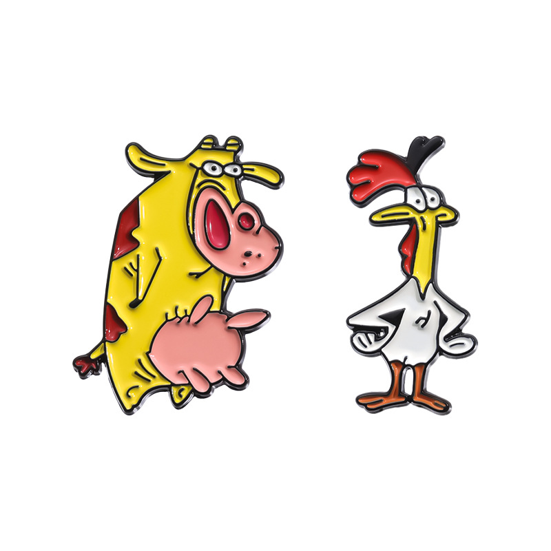 Funny Fun European and American Brooch Yellow Cattle and Pointed Chicken Clothing Accessories Metal Badge Collar Pin Versatile Medal