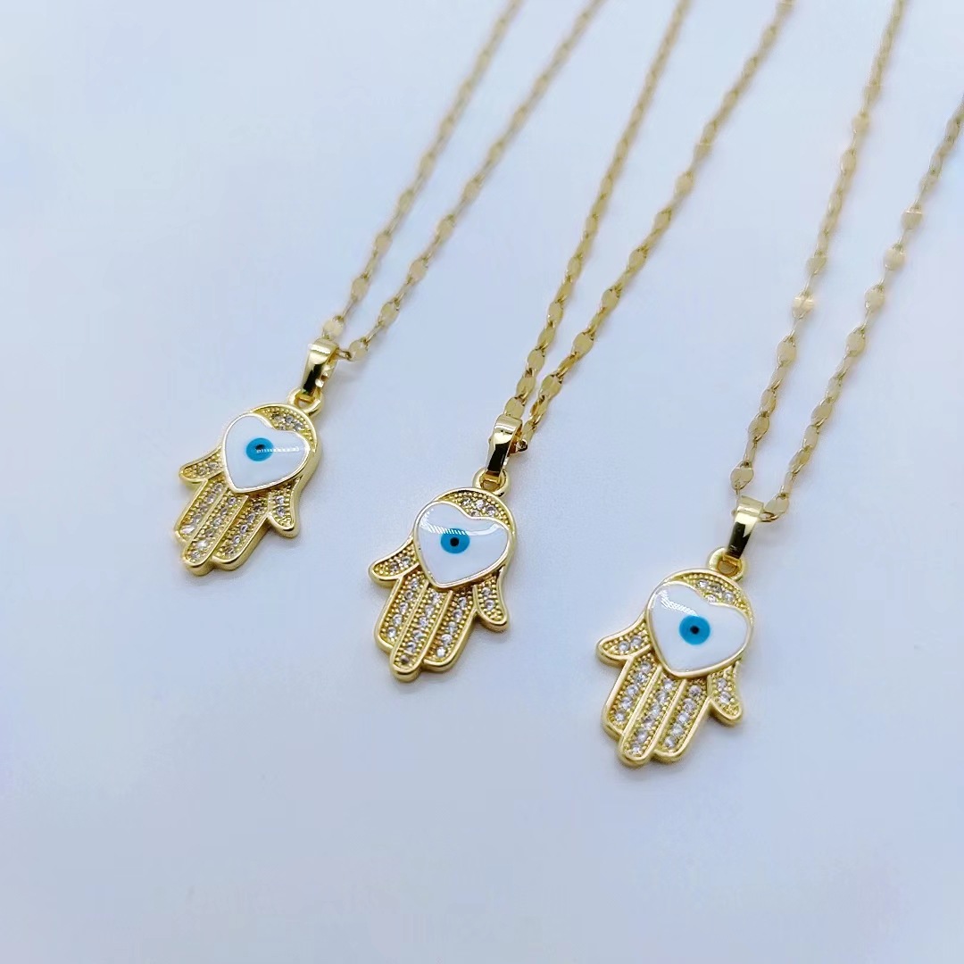 Womenu0027S Retro Fashion Devilu0027S Eye Heart Titanium Steel Zircon Necklace Inlaid Gold Stainless