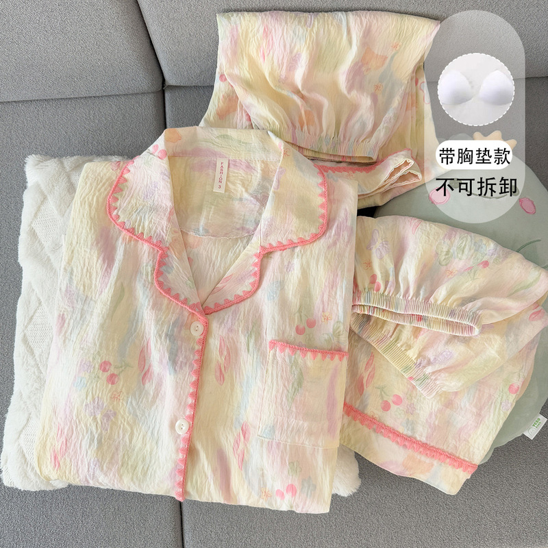 Trendy Plus-Size Pajamas with Chest Pads for Young Girls, Suitable for Spring and Summer, Can Be Worn Outside, Loose-Fitting Three-Piece Loungewear Set Trendy Plus-Size Pajamas with Chest Pads for Young Girls, Suitable for Spring and Summer, Can Be Worn Outside, Loose-Fitting Three-Piece Loungewear Set