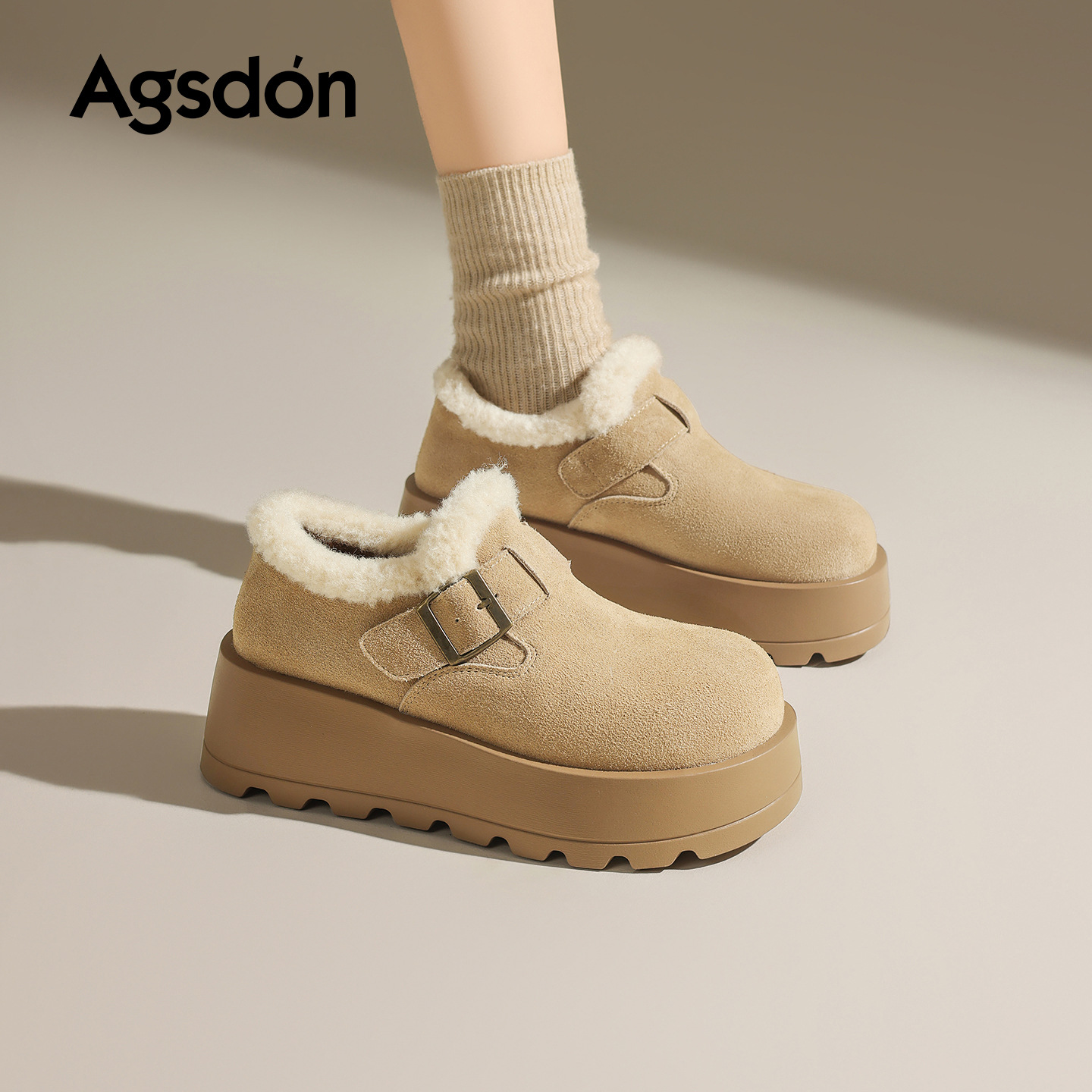 Augu Lion Deng Xiaoping Boccan zapatos de terciopelo mujeres 2025 nuevo invierno suela gruesa de peluche de un pie botas de nieve de embarazo zapatos de algodón