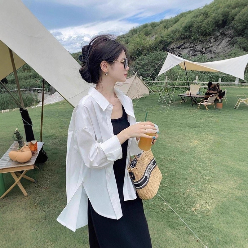 White Shirt Women's Summer Thin Pure Cotton Sun Protection Shirt Loose Jacket Cardigan Outer Top Design Niche