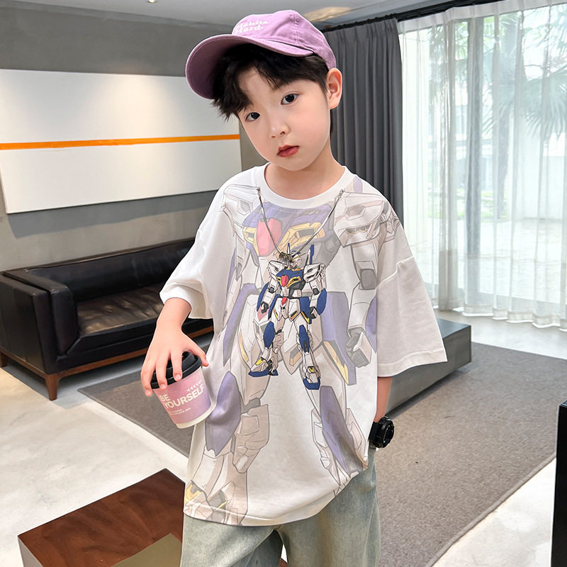 Boys' Korean style cartoon short sleeved t-shirt 2024 new children's boys' summer outfit and cool top trend_voghion.com