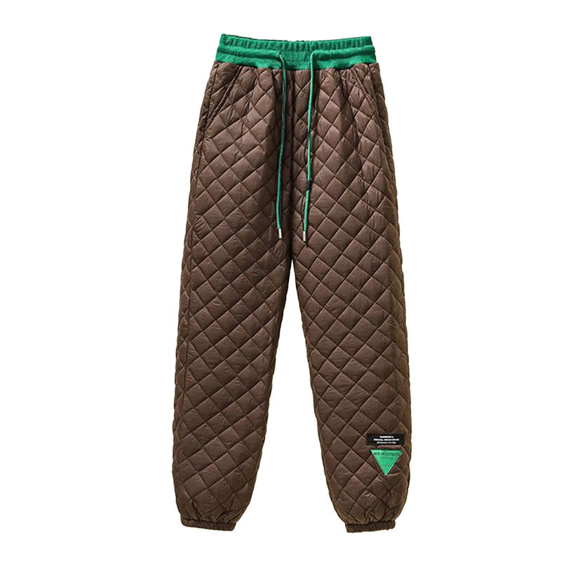 Vêtements pour femmes Pantalon en coton à carreaux à contraste de couleur à la mode, étiquette anti-âge, à porter comme vêtement d'extérieur, doublure en coton, pantalon sarouel ample et chaud à revers_voghion.com