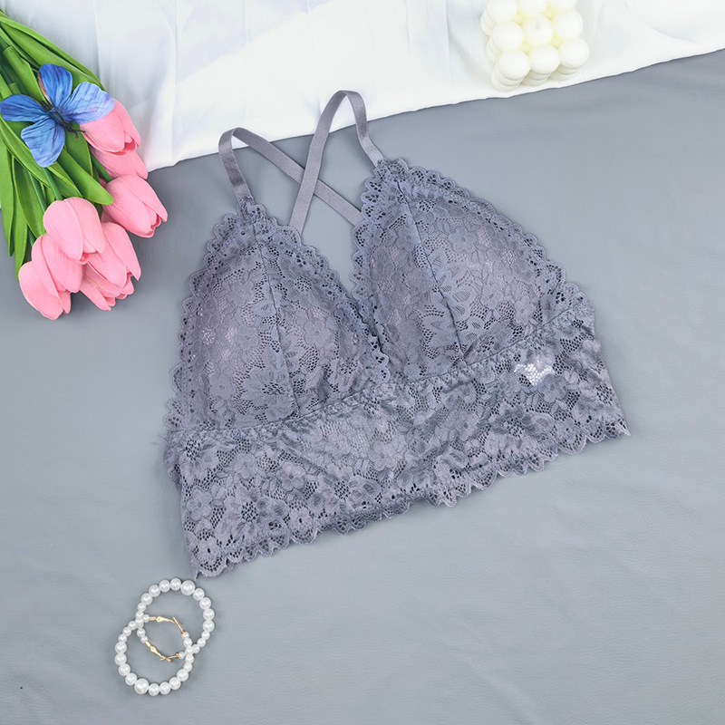 Cross-border sin anillo de acero hermosa espalda cruzada bra de pecho pequeño encaje sexy ropa interior de mujer verano delgada