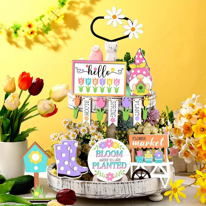 Трансграничные новые весенние тюльпаны гномы 13 комплектов многослойных поддонов декоративные деревянные поделки столешницы украшения