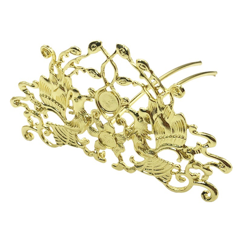 DIY jewelry accessories retro palace step alloy double Phoenix Chengxiang hair crown hairpin main material factory outlet