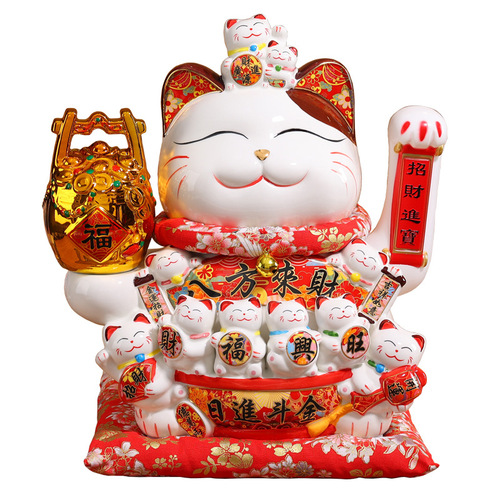 Juyuan Cat Large Money Cat Waving Ceramic Ornament Automatic Waving Cashier Desk Home Store Opening
