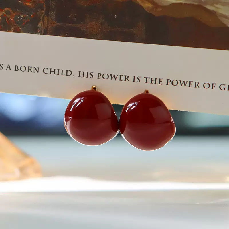 欧美新款简约滴油安可拉红色耳环时尚气质复古轻奢百搭高级感耳饰