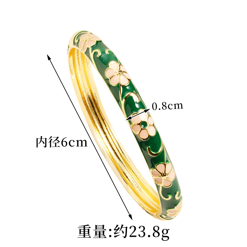El estilo chino antiguo Fasha punto de oro chapado 18K pulsera retro esmalte flor pulsera ligera joyas de lujo no se desvanecen a largo plazo