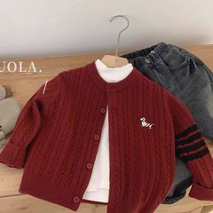 2023秋冬款男女兒童繡花洋氣開衫外套針織衫圓領開衫外套0138A101