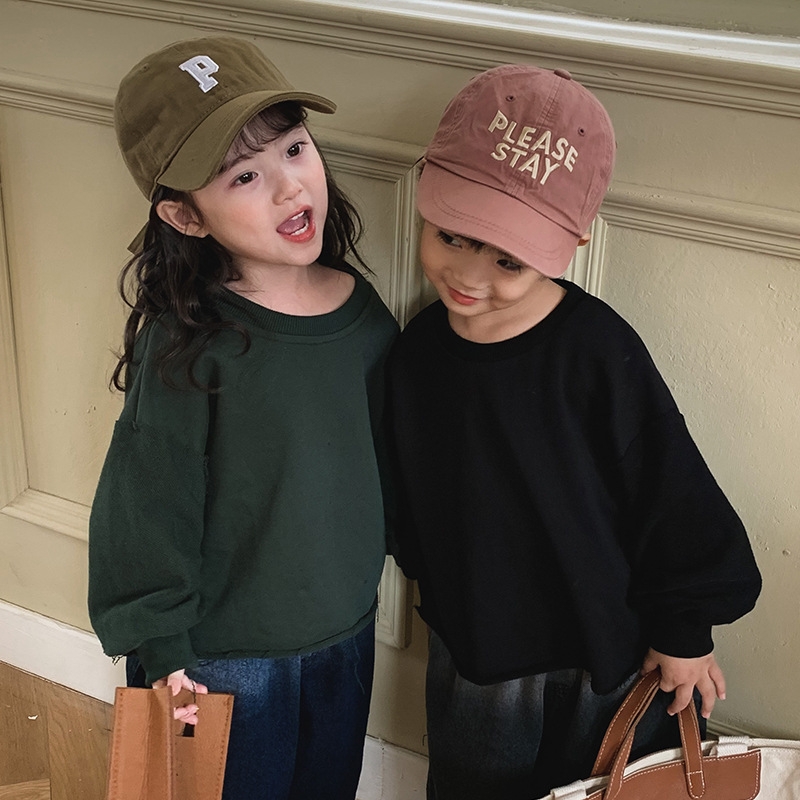 Jia Ye Tongpin 2024 Spring New Boys' Pure Color Round Neck Sweatshirt Girls' Baby Loose Bat Sleeves Top Coat 