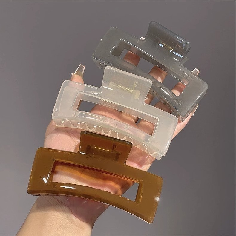 Fabrik-Großhandel hochwertige große transparente quadratische Haarklammer mit Hai-Design, langlebig, für großes Haarvolumen, zum Befestigen am Hinterkopf.