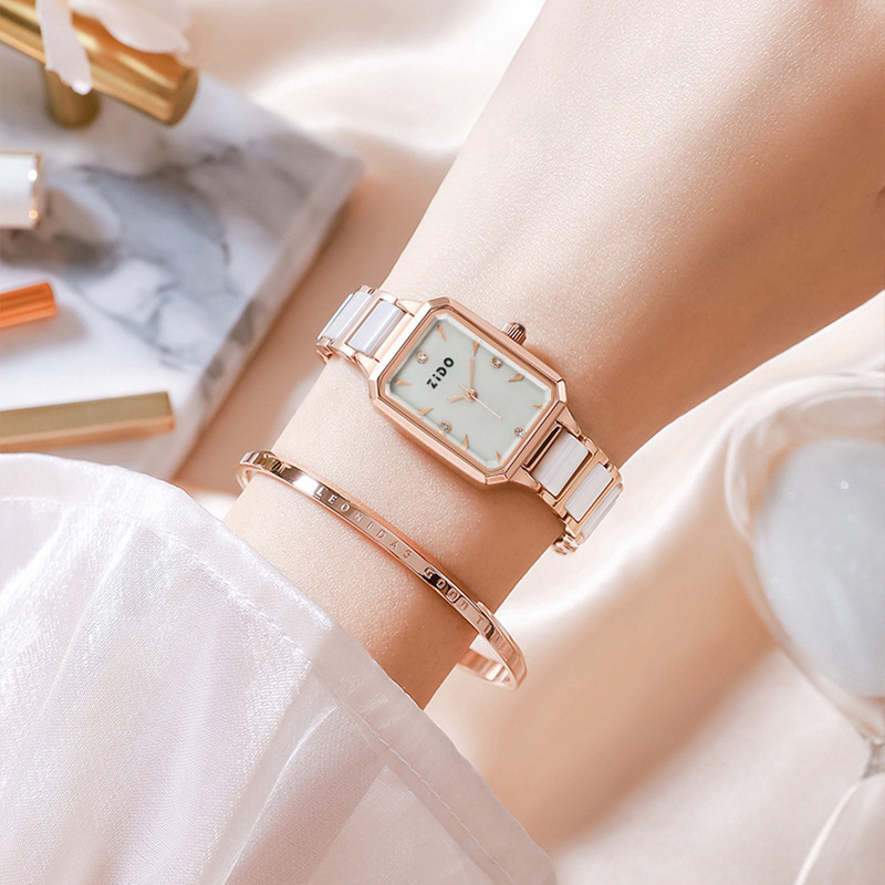 Zhidao Modische rechteckige Damen-Armbanduhr aus Keramik, hochwertige Quarzuhr für Pendler_voghion.com
