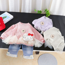 女童春秋套装2026新款宝宝休闲洋气卫衣儿童长袖猫咪包两件套批发