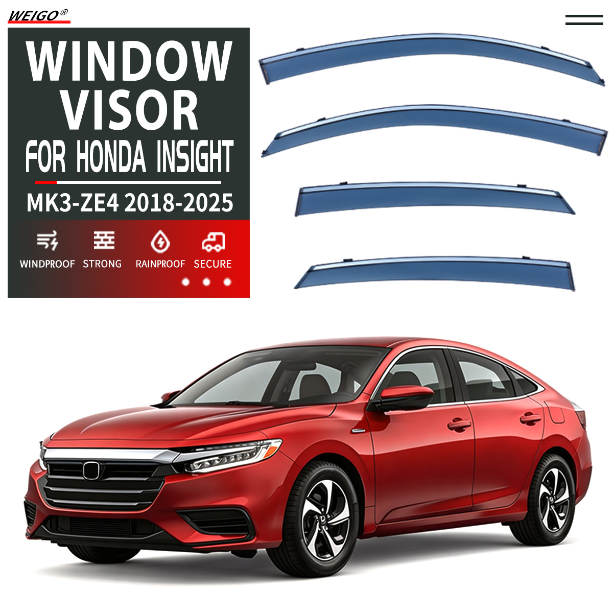Suitable for Honda Insight Window Visor, Car Window Rain Shield, Rain Deflector, Rain Eyebrow
