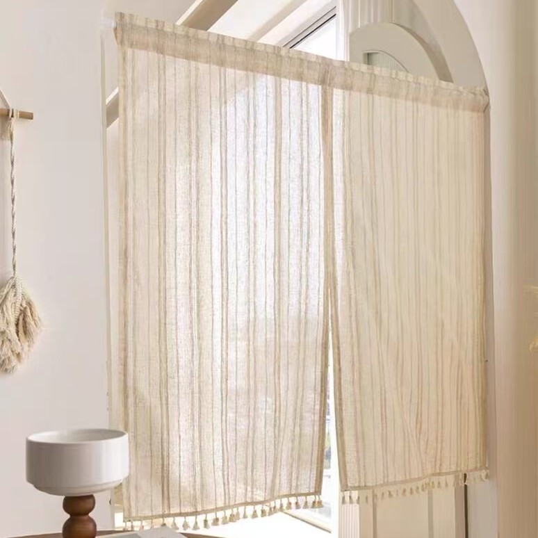 Partition Door Curtain Cotton Linen Japanese Style Wabi-Sabi Style Curtain Sheer Curtain Bay Window Bedroom Study Decoration Finished Product