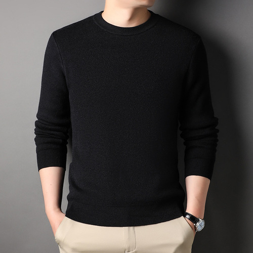 Live Stream Autumn Solid Color Youth Men's Sweater Slim Fit Versatile Business Round Neck Knitwear Men's Bottom Shirt Men's
