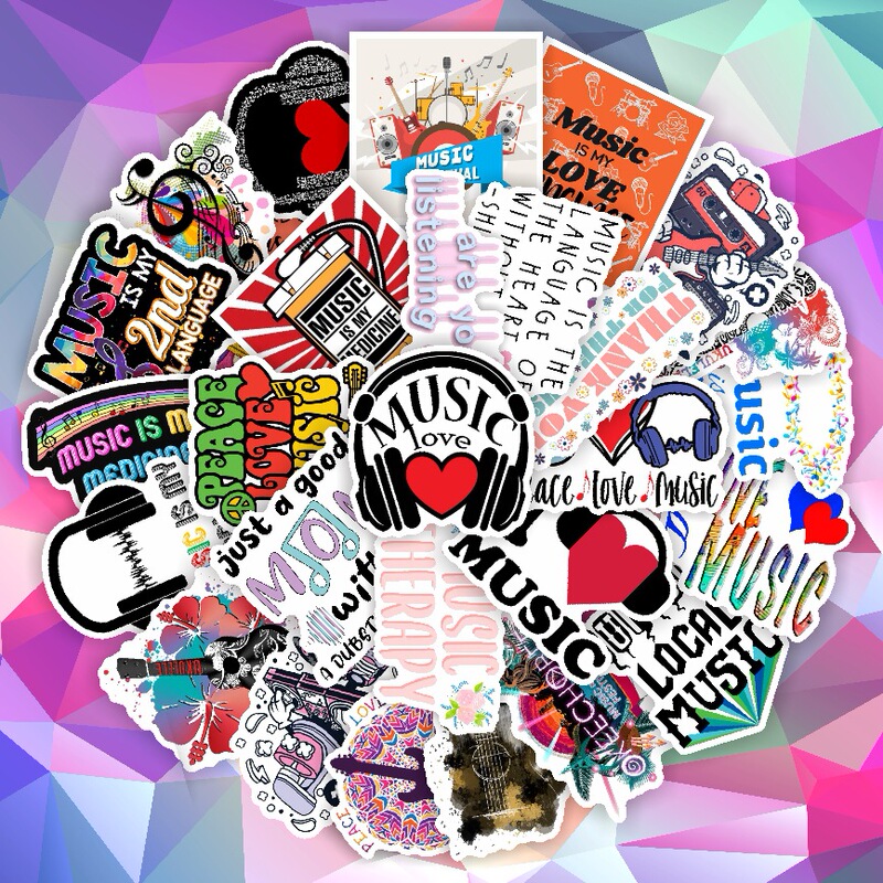 50 New music English music headset etsy guitar musical note water cup phone case decorative stationery stickers