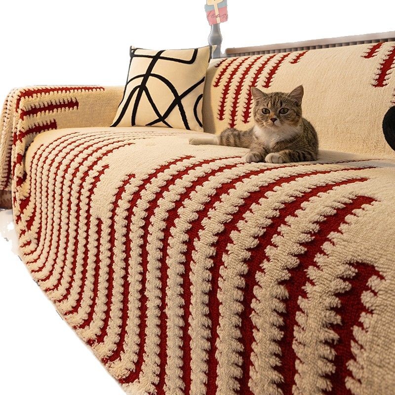Año Nuevo rojo sensación de atmósfera sofá toalla de peluche otoño invierno 2024 nuevo todo incluido recto cojín antideslizante cubierta