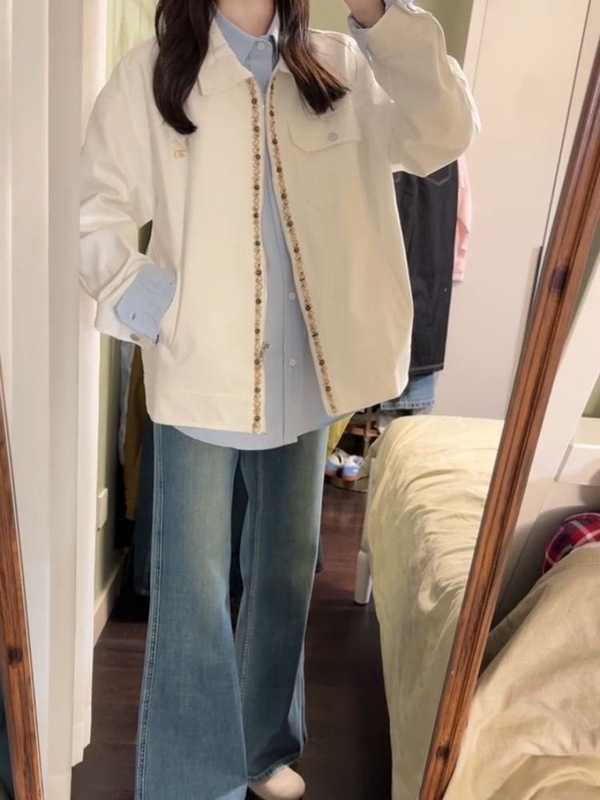 2025新款设计感韩系休闲风甜美显瘦米白色上衣外套女|undefined