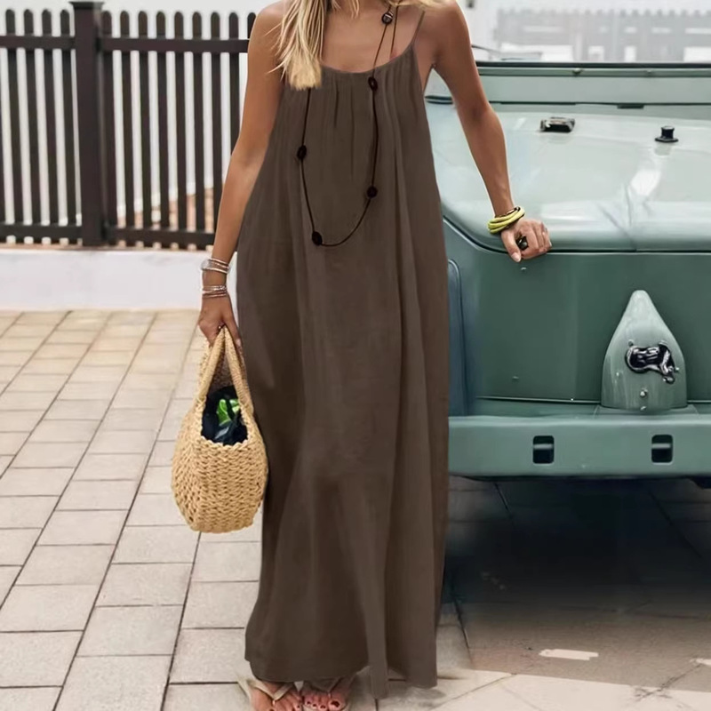 2026 Cross-Border Amazon Summer Women's Backless Loose-Fitting Home Long Dress Beach Vacation Strap Dress 2026 Cross-Border Amazon Summer Women's Backless Loose-Fitting Home Long Dress Beach Vacation Strap Dress