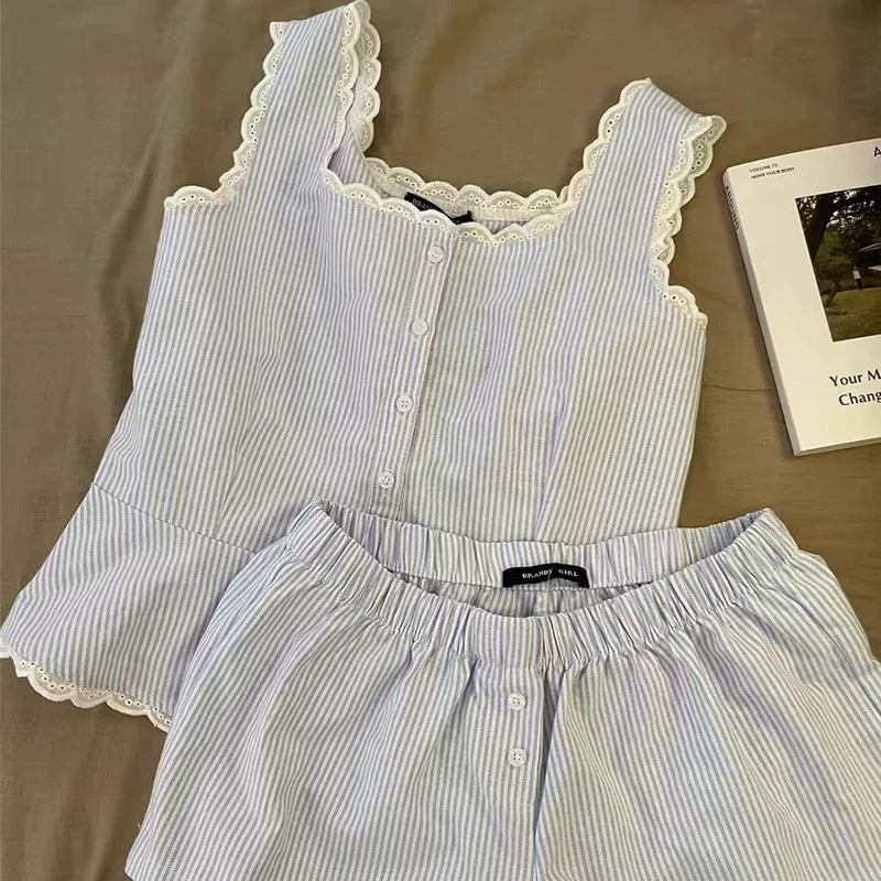 Summer cute shorts, thin pijama for leisure, set, lifting effect