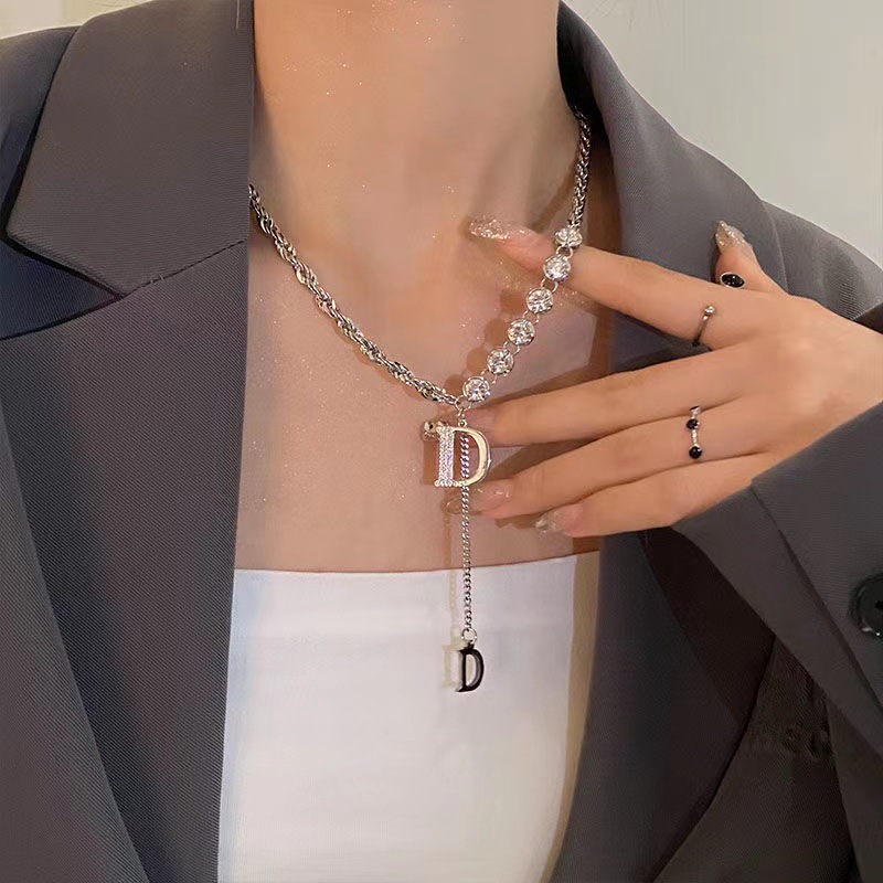 Titanium Steel Colorless Zircon Letter D Decorative Necklace with Light Luxury Women's Instagram Cool Style 2023 High_voghion.com