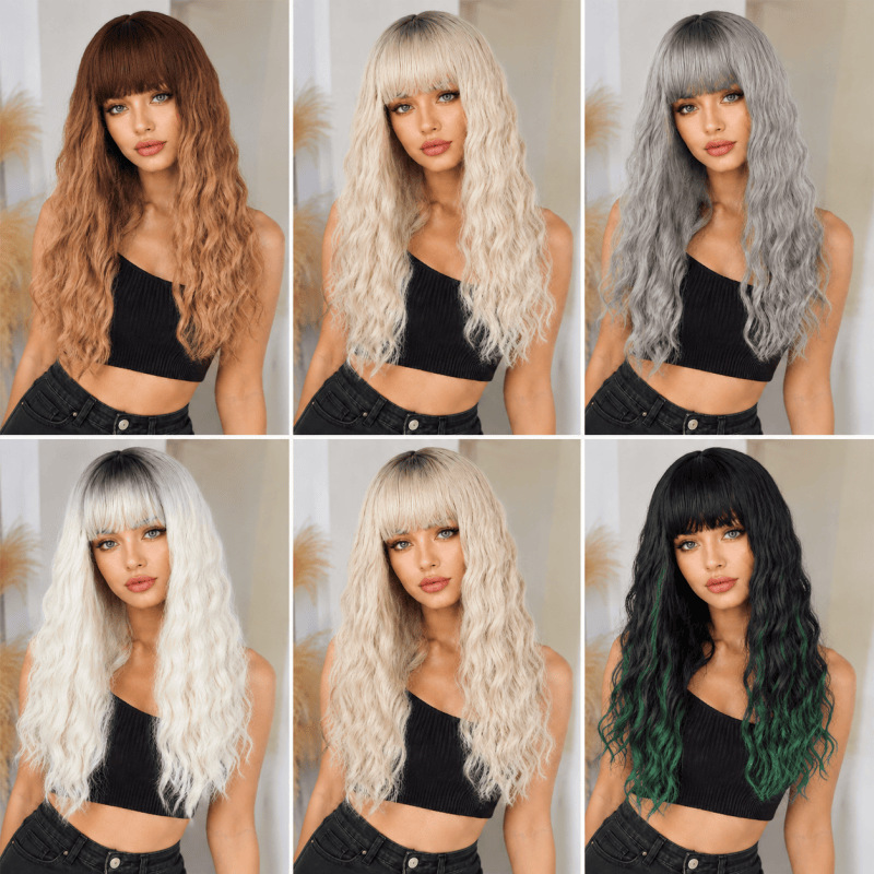 Amazon Cross-Border Wigs for European and American Women with Bangs and Long Curly Hair, Wig Headgear, Wholesale from Foreign Trade Manufacturers Wig Amazon Cross-Border Wigs for European and American Women with Bangs and Long Curly Hair, Wig Headgear, Wholesale from Foreign Trade Manufacturers Wig