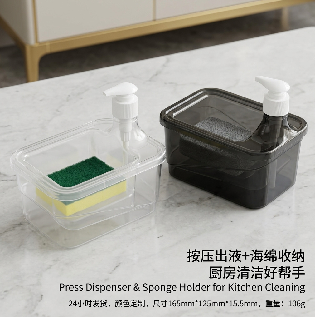 Desinfectante de manos de detergente de cocina transfronterizo presiona la esponja de la Caja de jabón para limpiar la Caja de almacenamiento automático de la Caja de jabón. image 3