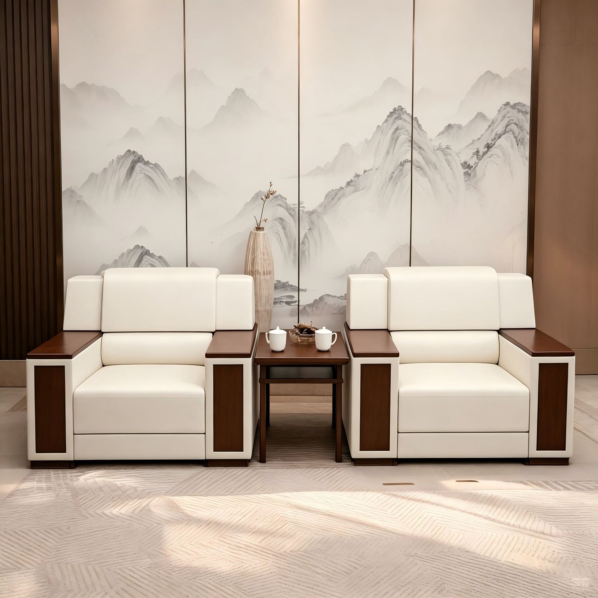 Office sofa and coffee table set, a complete leisure area, Chinese-style reception office, business reception small sofa