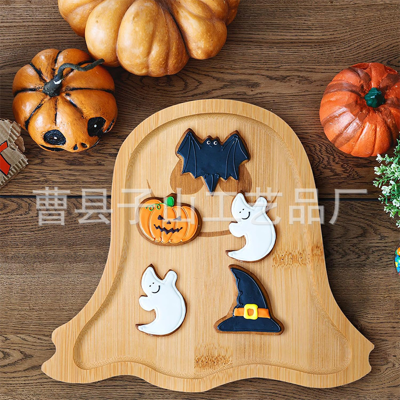 Plato de cocina de madera transfronteriza bandeja de decoración de Halloween de bambú Plato de cocina de filete Plato de queso Plato de galletas Plato de bocadillos