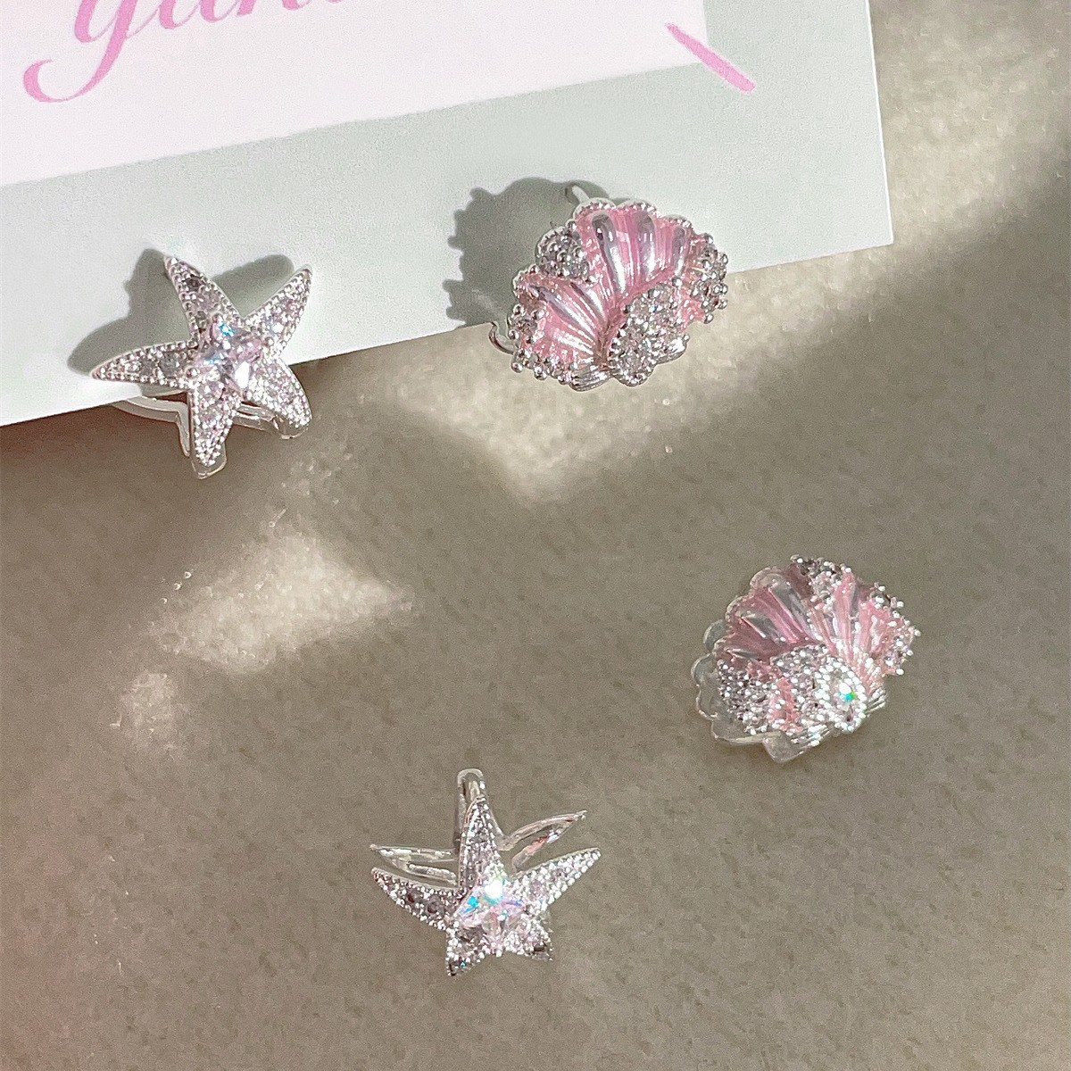 小香風甜美公主風粉色貝殼耳環女可愛百搭高級感秋冬鋯石耳扣