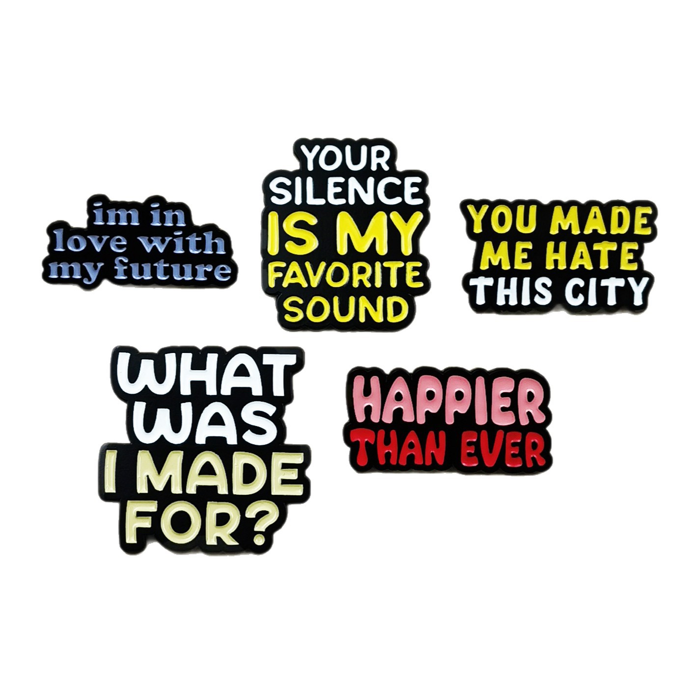 Insignia de metal personalizada Moda Serie de letras en inglés Broche geométrico Chaqueta Decoración fija Accesorios de cuello