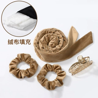 跨境新款荷兰绒丝绒盘发器高级感简约充棉卷发棒女发圈套装批发