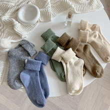 冬天加厚袜子女中筒羊毛袜韩国ins保暖柔软中筒袜抽条堆堆袜女袜