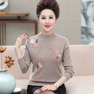 【100%纯羊毛】针织羊毛衫打底衫上衣秋冬女装厚款妈妈毛衣中老年