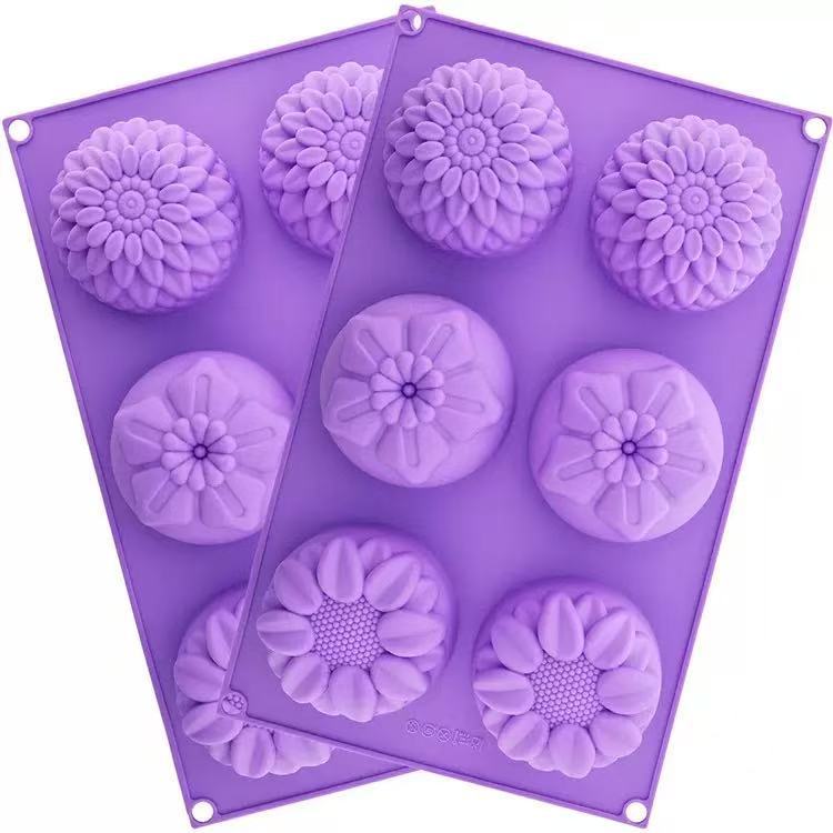 Cross-border High Temperature Resistant Food Grade Silicone 6-even Flower Cake Mold Baking Tools Home DIY Cold Powder Handmade Soap