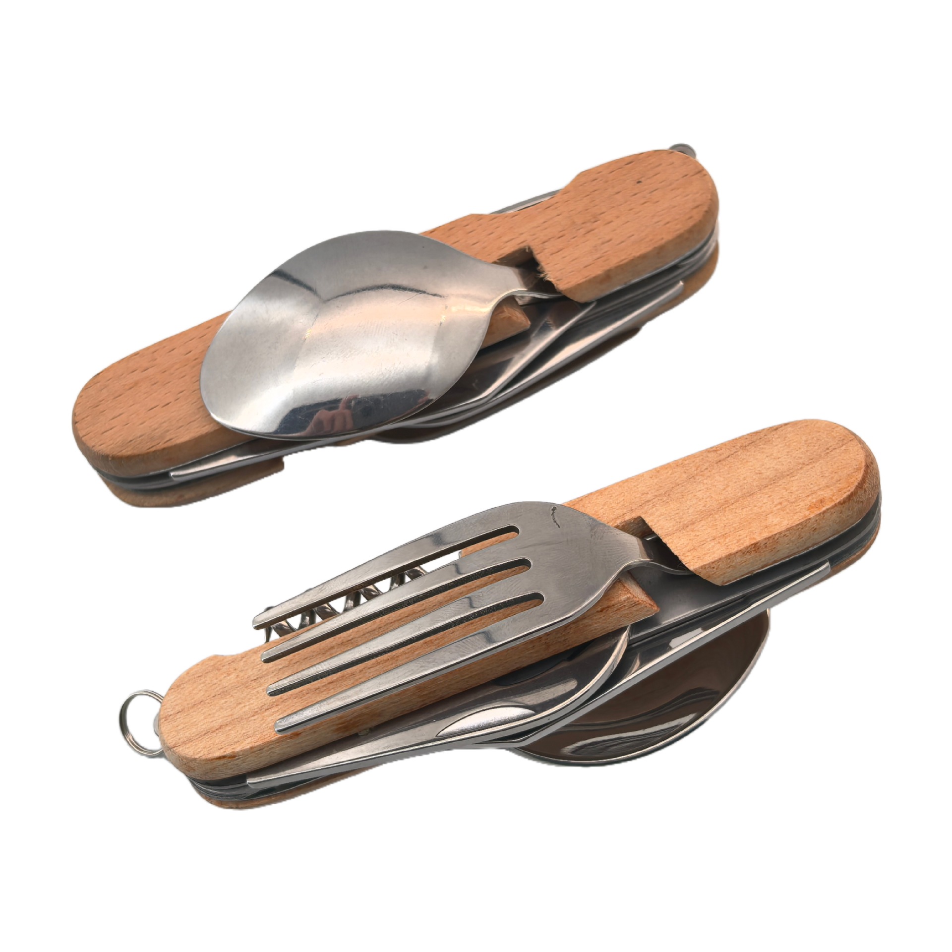 6开高端木片多功能不锈钢折叠组合开瓶器餐勺户外露营必备工具