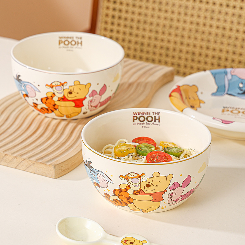 Disney Ceramic Tableware Light Luxury Winnie the Poodle 6 English Bowl Noodle Bowl Household Rice Bowl Ceramic Cartoon Rice Bowl for Hair