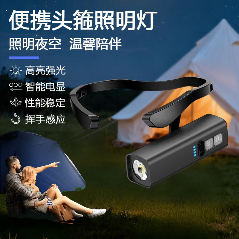 Outdoor Head-Mounted Headlamp, Wave-Sensing Ear-Hook Flashlight, Mountaineering Night Fishing Running Light, Solar Light