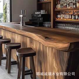 侘寂风实木吧台桌自然边实木家用中岛台高脚凳民宿酒店大堂收银台