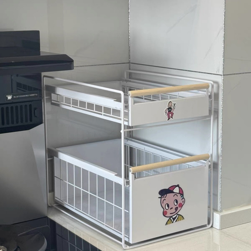 Estante de almacenamiento de agua de cocina sin instalación condimento platos tipo extracción estanque de almacenamiento estante de estratificación de cesta de extracción de gabinete